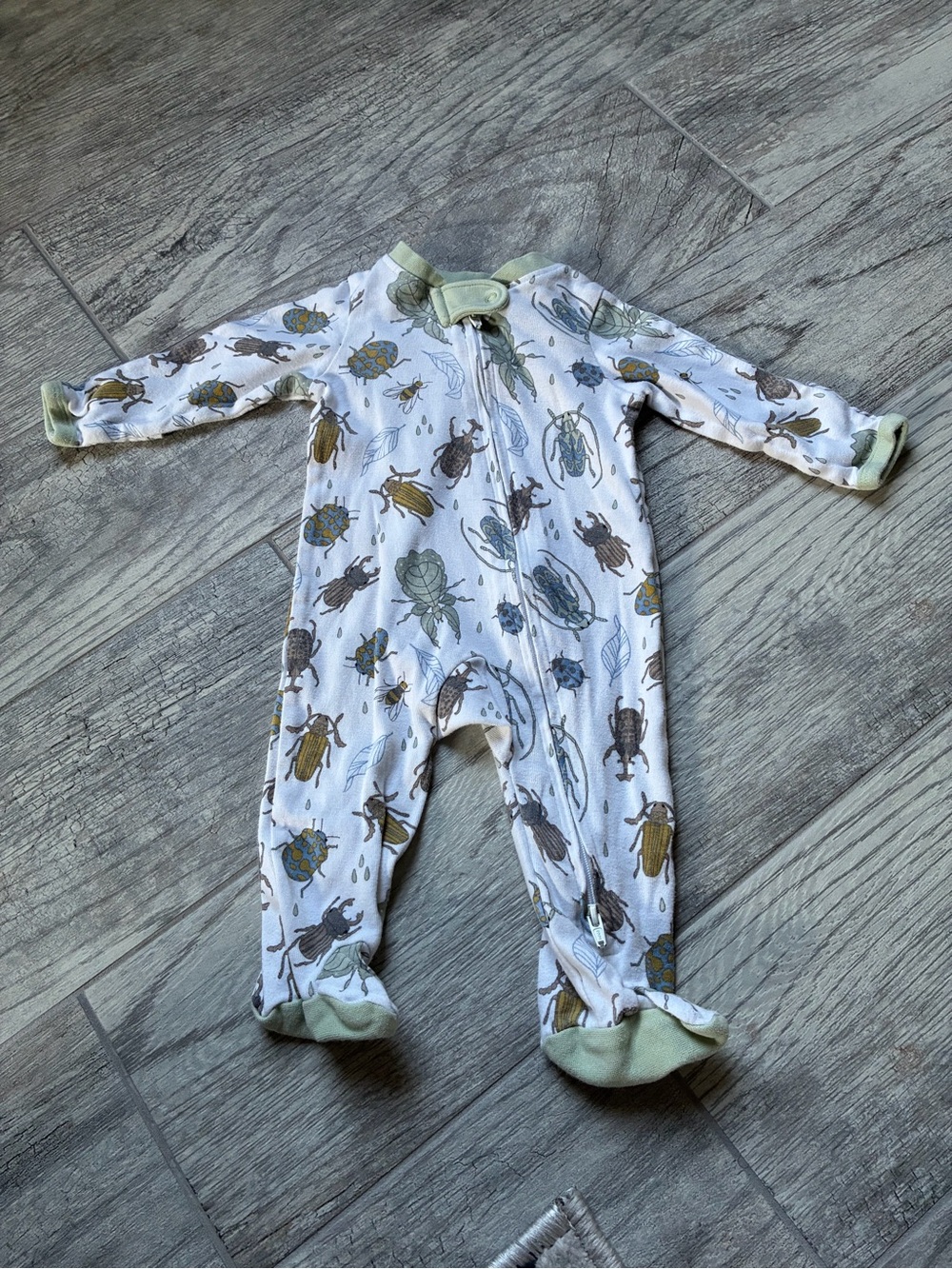 Butterblu White Footed One-Piece with Sage Trim and Bug Print